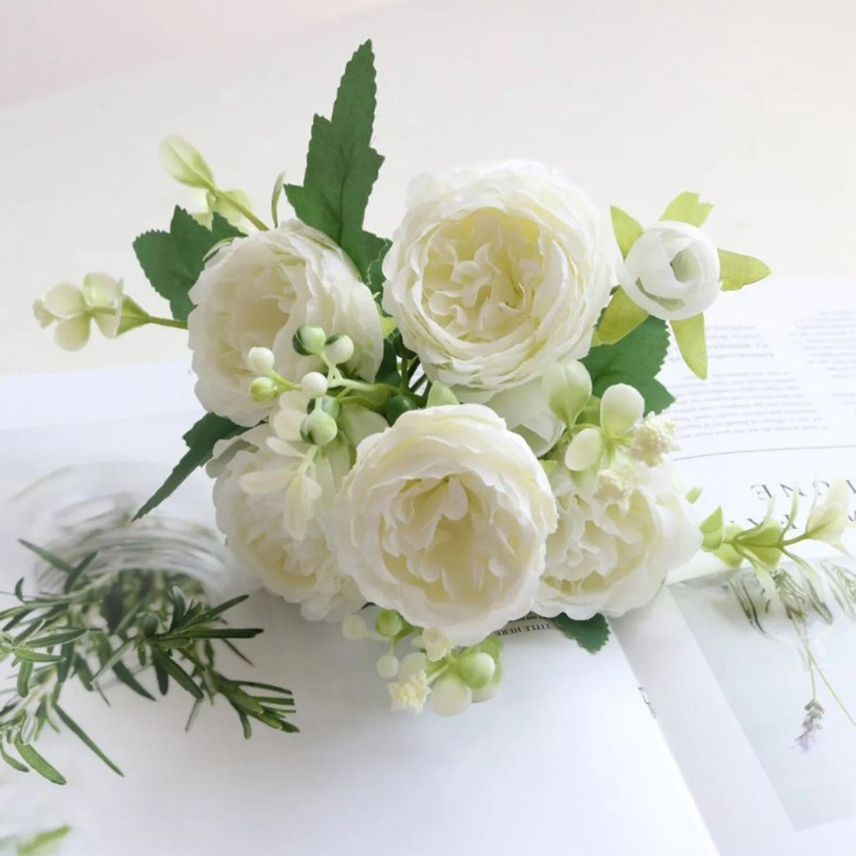 2 Bunches Artificial Peonies Romantic Vivid 6cm Diameter Attractive Decorative Light Weight Faux Peonies Decoration White