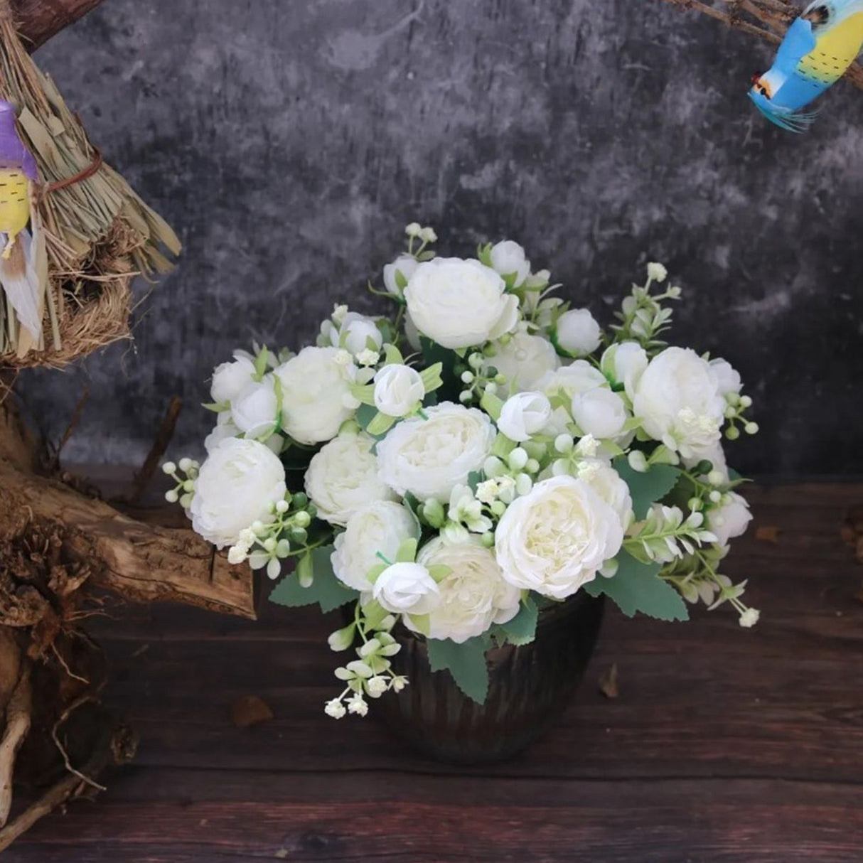 2 Bunches Artificial Peonies Romantic Vivid 6cm Diameter Attractive Decorative Light Weight Faux Peonies Decoration White