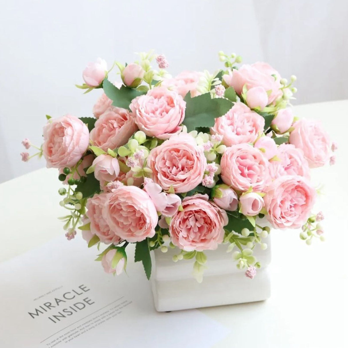 2 Bunches Artificial Peonies Romantic Vivid 6cm Diameter Attractive Decorative Light Weight Faux Peonies Decoration Pink