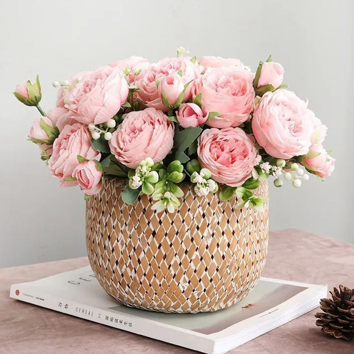 2 Bunches Artificial Peonies Romantic Vivid 6cm Diameter Attractive Decorative Light Weight Faux Peonies Decoration Pink