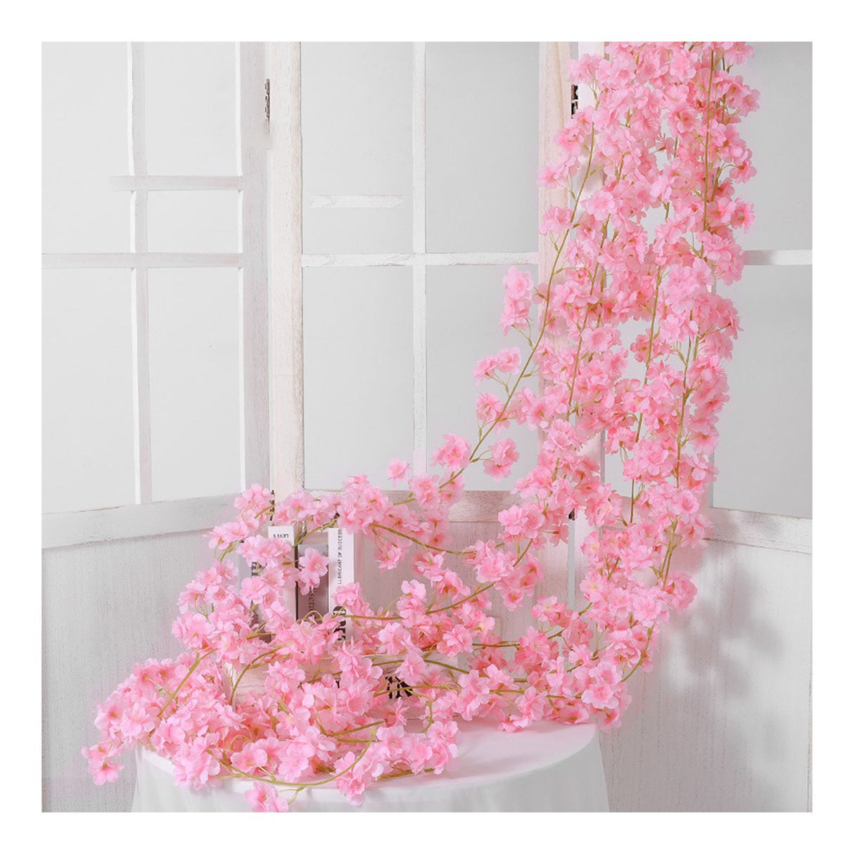 Artificial Flower Rattan Single 1.8m 135pcs Flowers Head Vivid Decorative Silk Plastic Hanging Fake Rattan for Decoration Light Pink