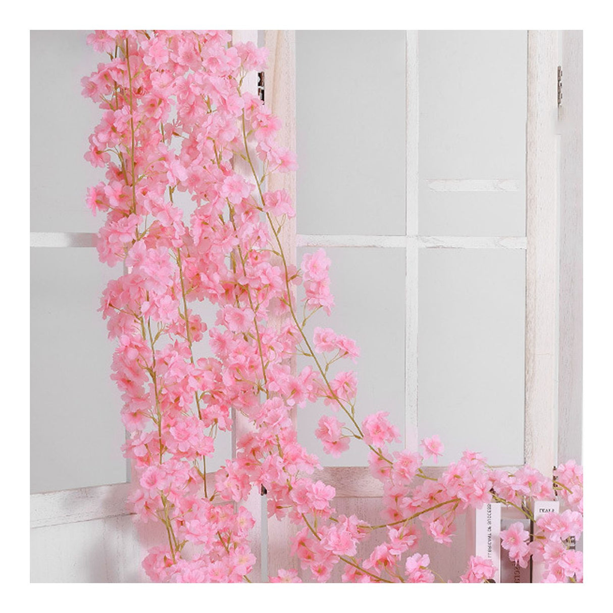 Artificial Flower Rattan Single 1.8m 135pcs Flowers Head Vivid Decorative Silk Plastic Hanging Fake Rattan for Decoration Light Pink