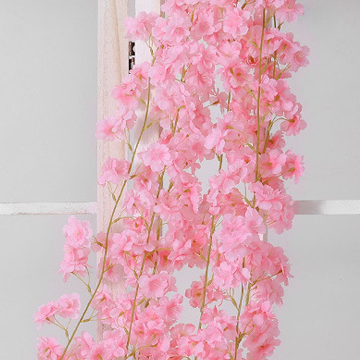 Artificial Flower Rattan Single 1.8m 135pcs Flowers Head Vivid Decorative Silk Plastic Hanging Fake Rattan for Decoration Light Pink