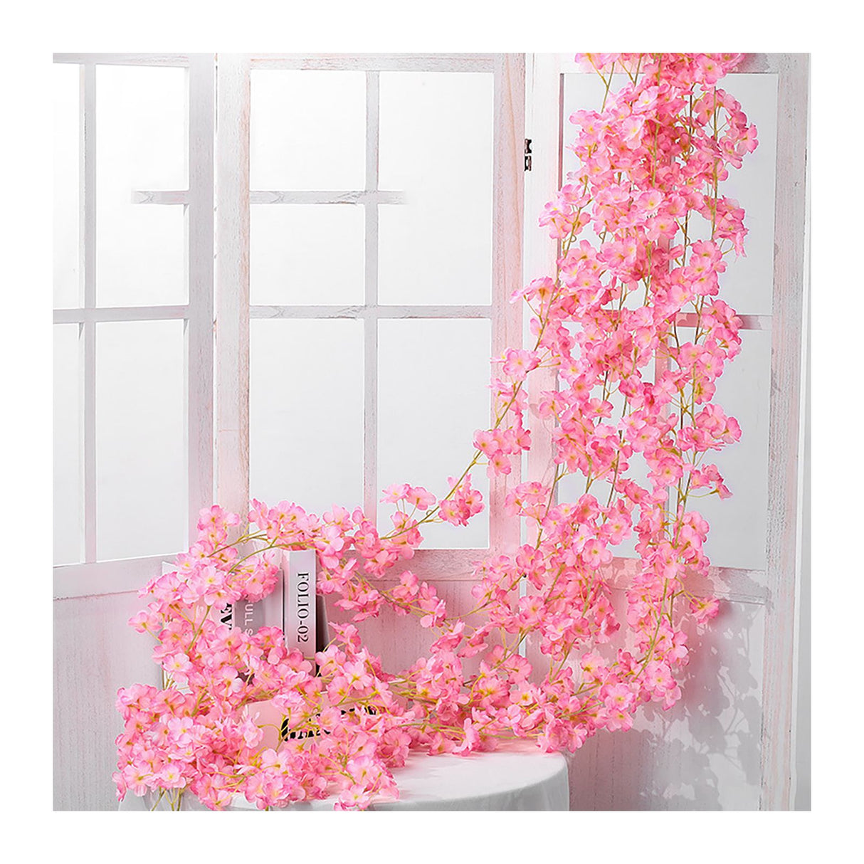 Artificial Flower Rattan Single 1.8m 135pcs Flowers Head Vivid Decorative Silk Plastic Hanging Fake Rattan for Decoration Deep Pink