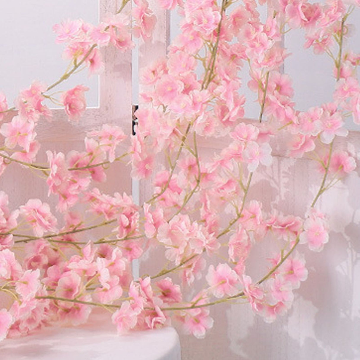 Artificial Flower Rattan Single 1.8m 135pcs Flowers Head Vivid Decorative Silk Plastic Hanging Fake Rattan for Decoration Flesh Pink