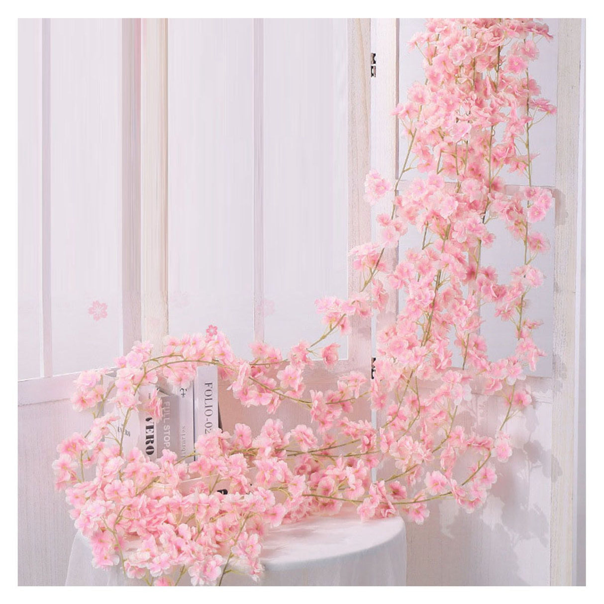 1.8m 256 Simulated Artificial Sakura Flower Garland Hanging Vines for Spring Home Room Wedding Party Decor Light Pink