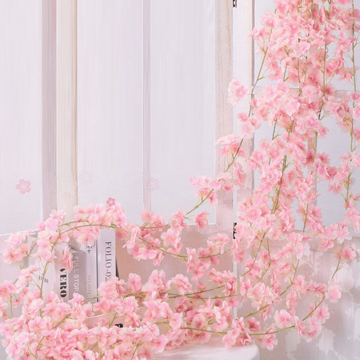 1.8m 256 Simulated Artificial Sakura Flower Garland Hanging Vines for Spring Home Room Wedding Party Decor Light Pink