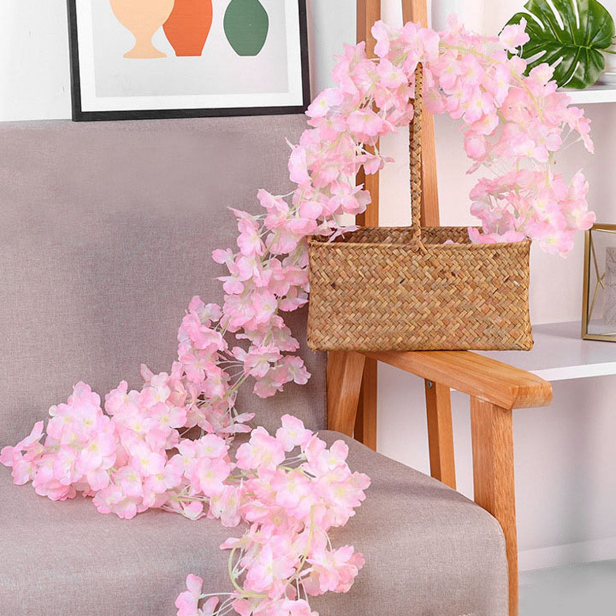 1.8m 256 Simulated Artificial Sakura Flower Garland Hanging Vines for Spring Home Room Wedding Party Decor Light Pink