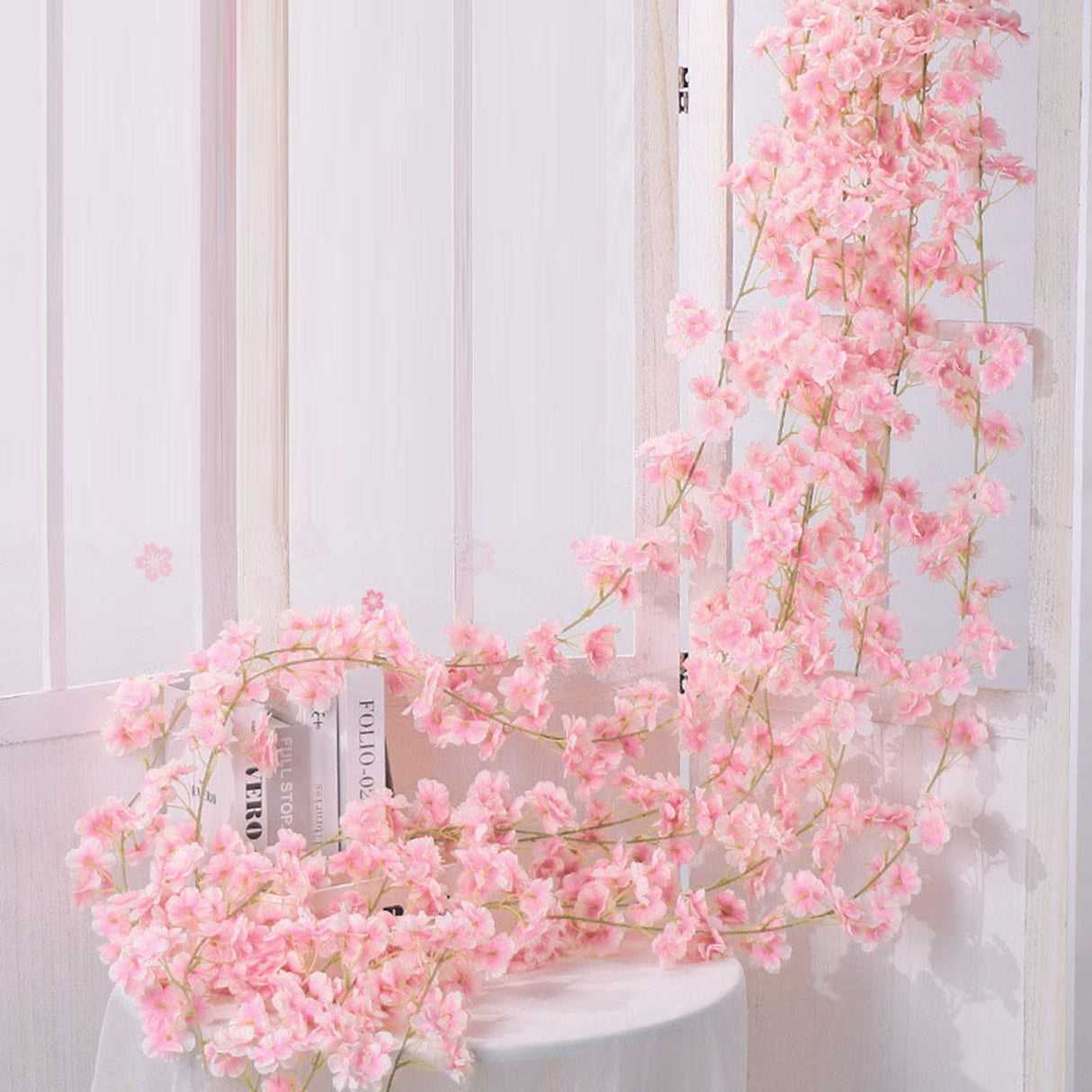 1.8m 256 Simulated Artificial Sakura Flower Garland Hanging Vines for Spring Home Room Wedding Party Decor Light Pink