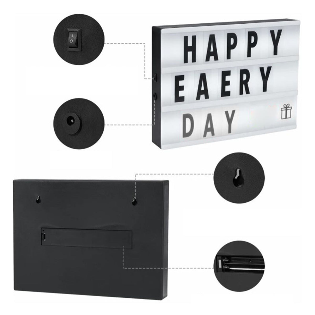 Cinema Light Box with Letters DIY Warm Light Up Letter Box with 96 Lettering Sticker for Room Decoration