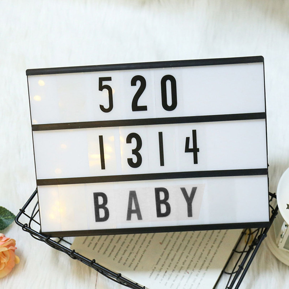 Cinema Light Box with Letters DIY Warm Light Up Letter Box with 96 Lettering Sticker for Room Decoration