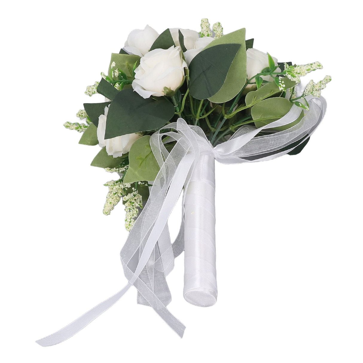 Wedding Bouquet Simulation Artificial Rose Lifelike Green Leaves Modern Elegant Rose for Wedding Church Home Decor Milky White
