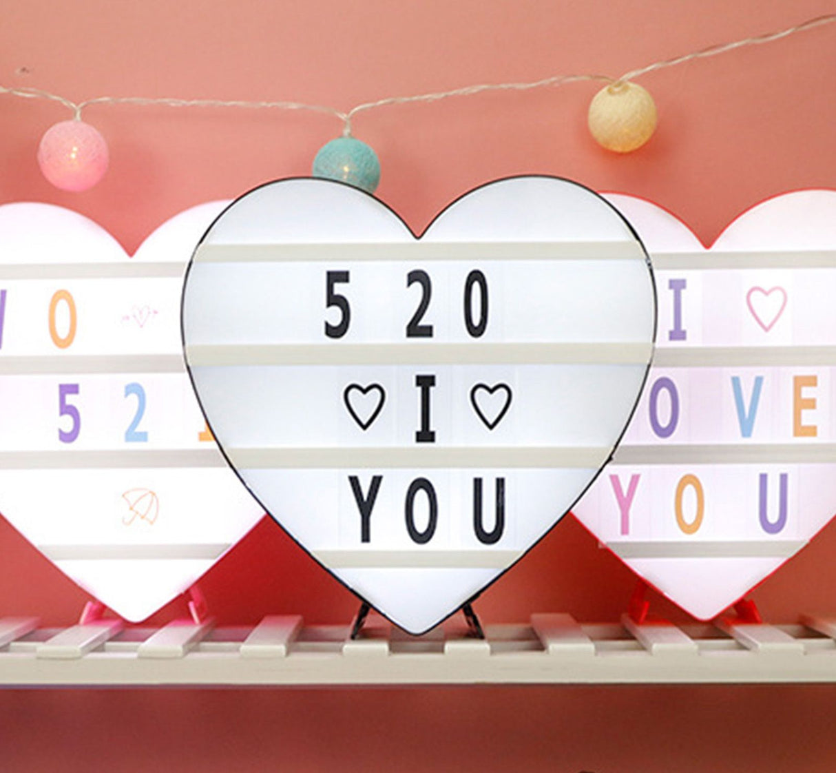 Cinema Light Box Black Heart Shaped LED Light Up Light Box with Coloured Alphabet Stickers