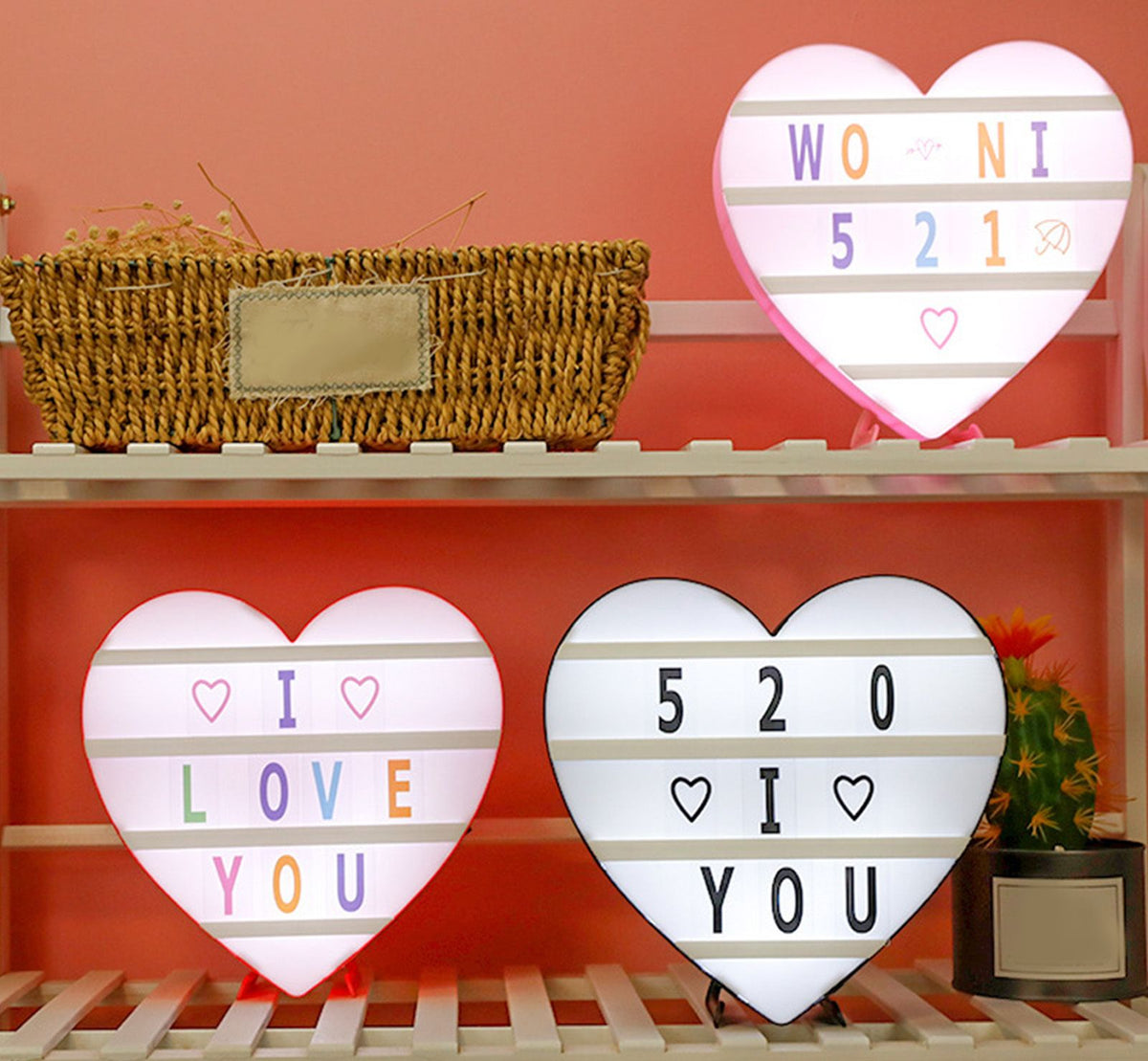 Cinema Light Box Black Heart Shaped LED Light Up Light Box with Coloured Alphabet Stickers