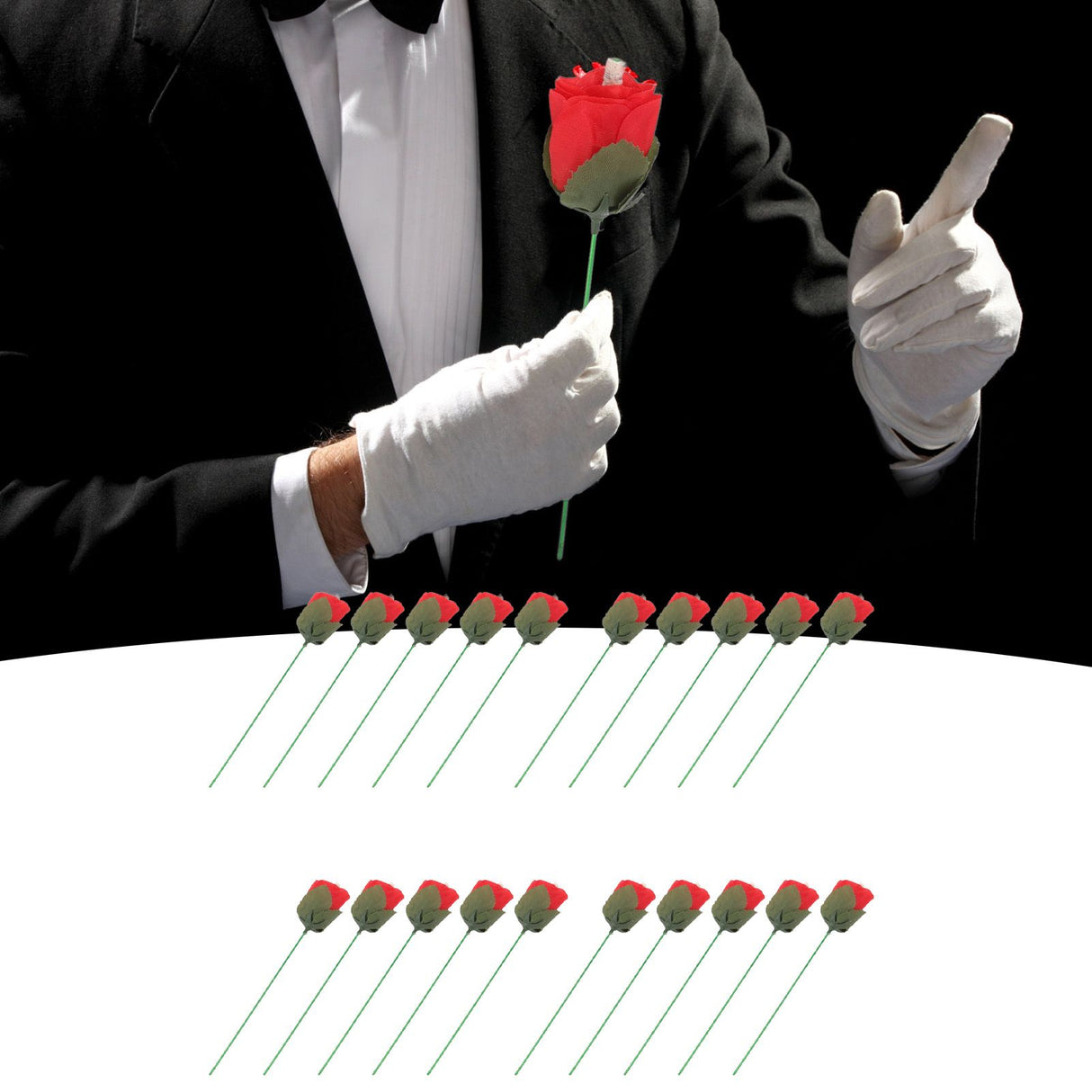 20 Pcs Flame Appearing Rose Exquisite Flower Rose Tricks Toys Professional Magician Props for Parties Performances