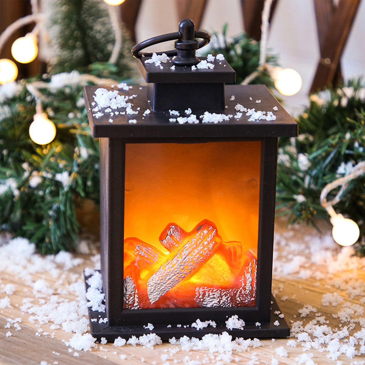 LED Flame Lantern Light Fashionable Retro Lantern Hanging Lamp for Christmas Decoration Square Flame Lamp, M