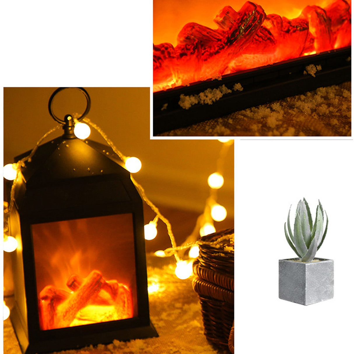 LED Flame Lantern Light Fashionable Retro Lantern Hanging Lamp for Christmas Decoration Square Flame Lamp, M