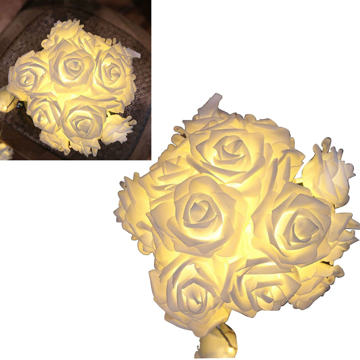 LED Rose Flower String Light Simulated Rose Flower Fairy String Lights for Wedding Home Party Decoration 20 Lamps 9.8ft