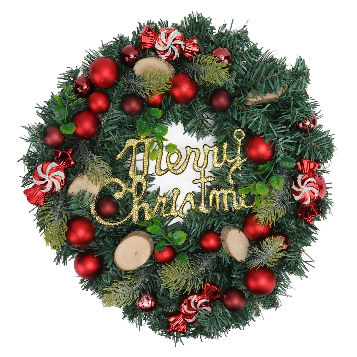Artificial Christmas Wreath for Front Door Pine Needle Red Candy Christmas Garland Decorations for Home Mall Shopwindow