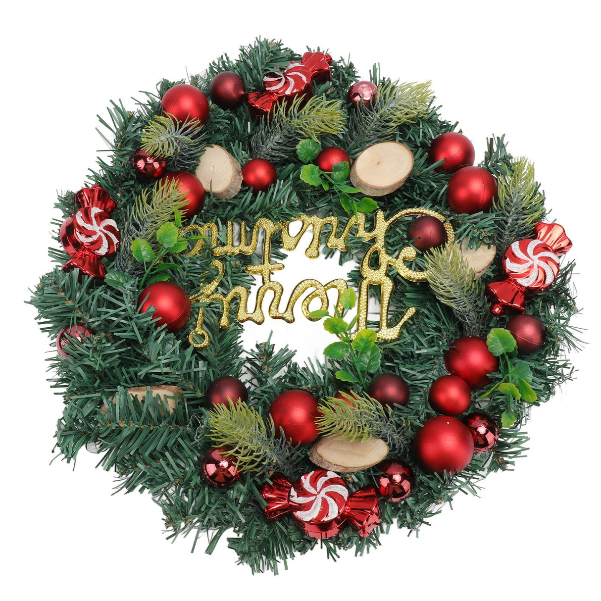 Artificial Christmas Wreath for Front Door Pine Needle Red Candy Christmas Garland Decorations for Home Mall Shopwindow