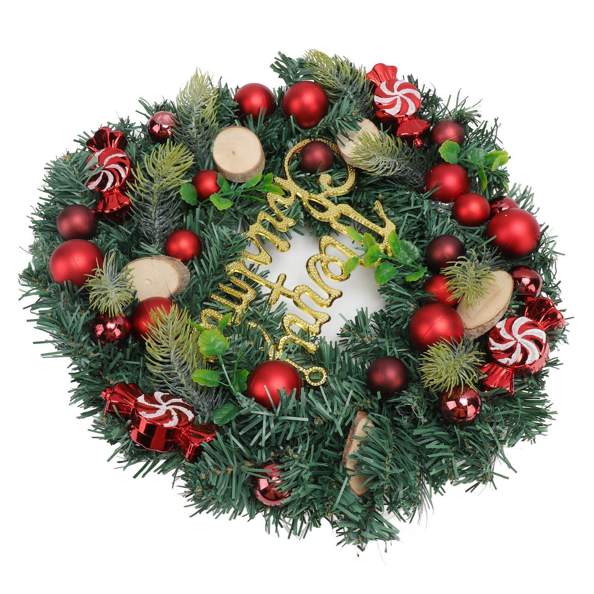 Artificial Christmas Wreath for Front Door Pine Needle Red Candy Christmas Garland Decorations for Home Mall Shopwindow