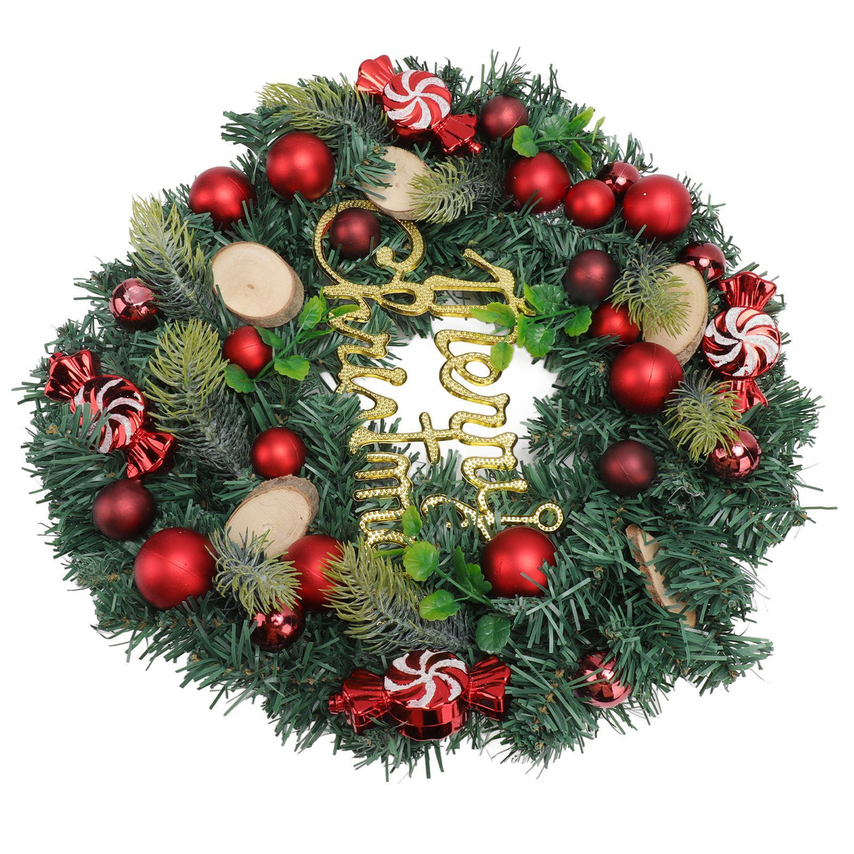 Artificial Christmas Wreath for Front Door Pine Needle Red Candy Christmas Garland Decorations for Home Mall Shopwindow