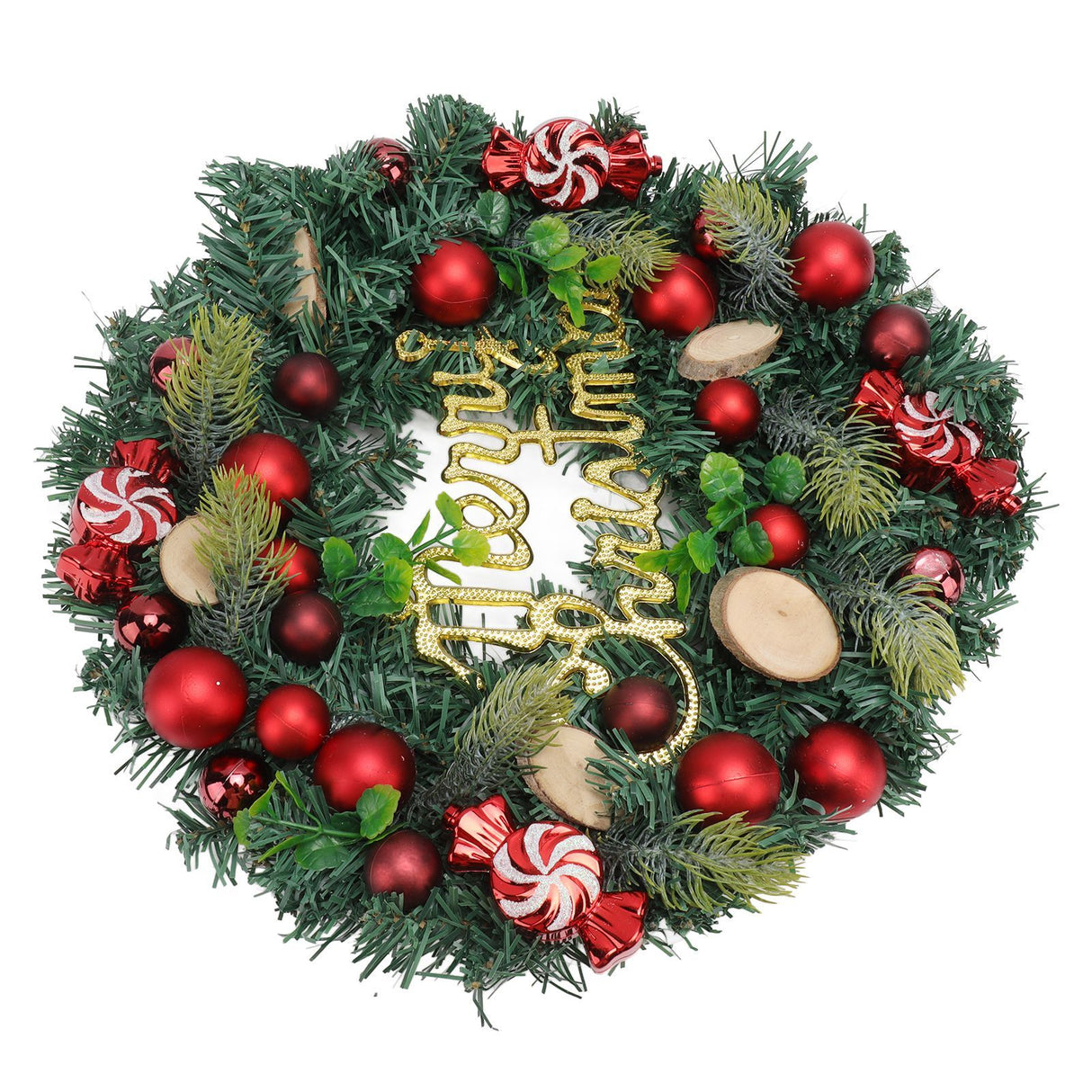 Artificial Christmas Wreath for Front Door Pine Needle Red Candy Christmas Garland Decorations for Home Mall Shopwindow