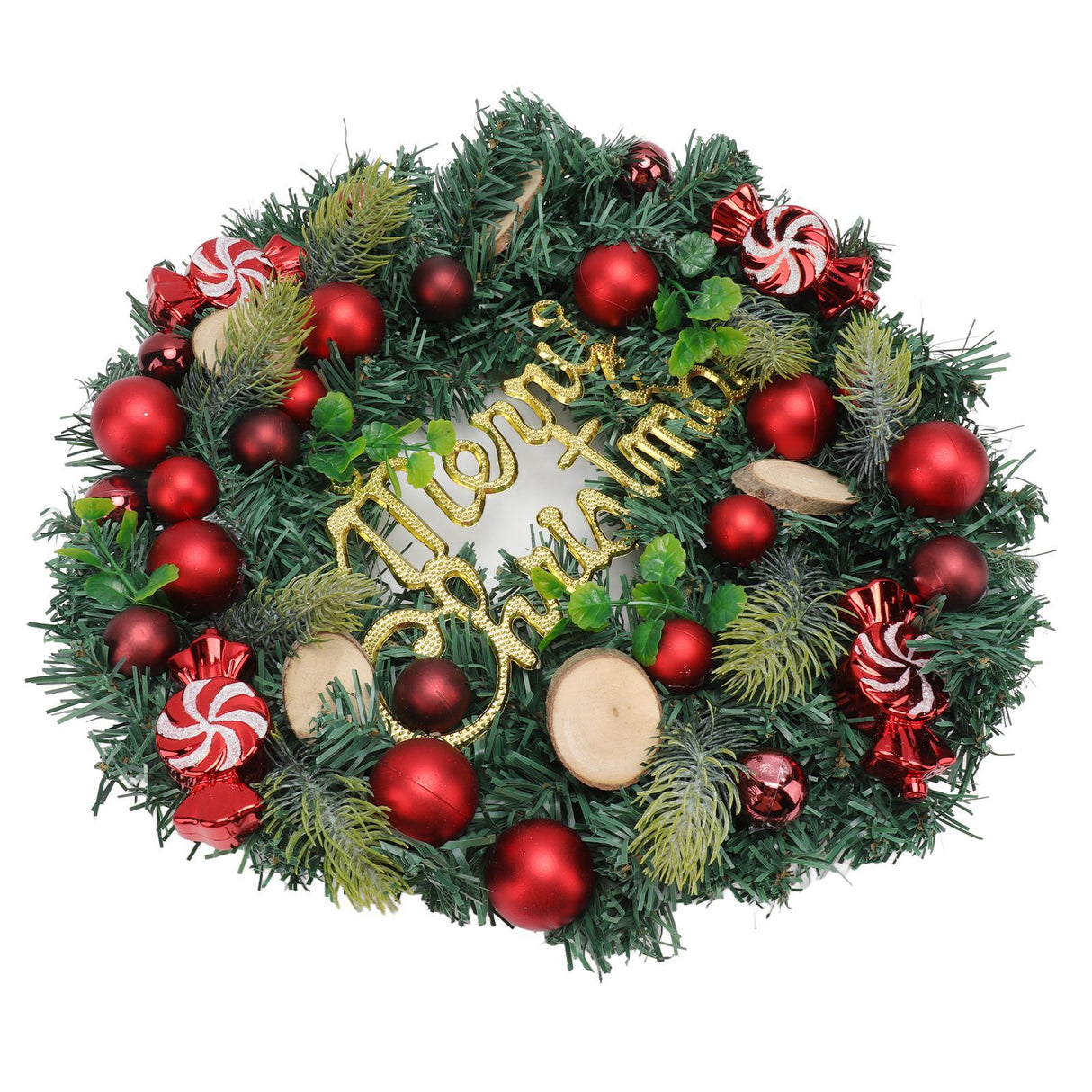 Artificial Christmas Wreath for Front Door Pine Needle Red Candy Christmas Garland Decorations for Home Mall Shopwindow