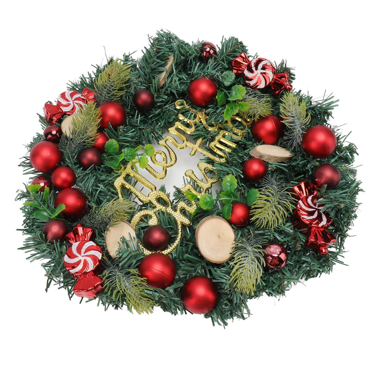 Artificial Christmas Wreath for Front Door Pine Needle Red Candy Christmas Garland Decorations for Home Mall Shopwindow