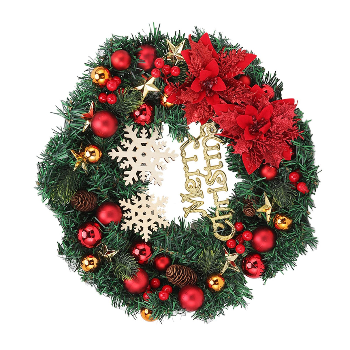 Christmas Wreath Snow Pine Cone Xmas Ball Wreath for Indoor Outdoor Holiday Decorations