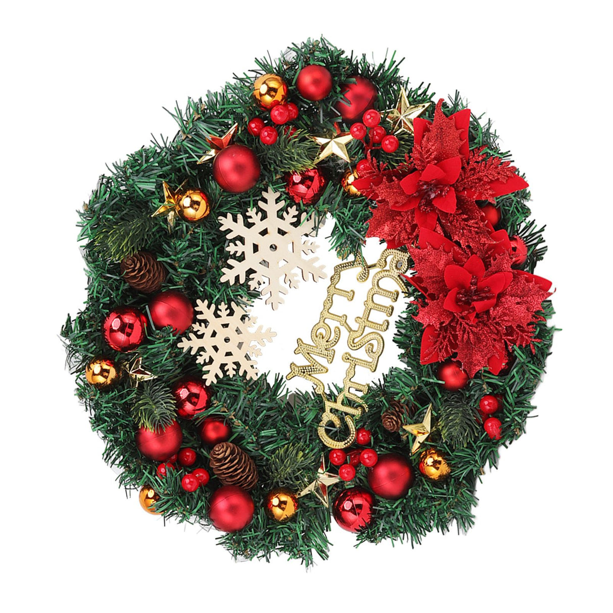 Christmas Wreath Snow Pine Cone Xmas Ball Wreath for Indoor Outdoor Holiday Decorations