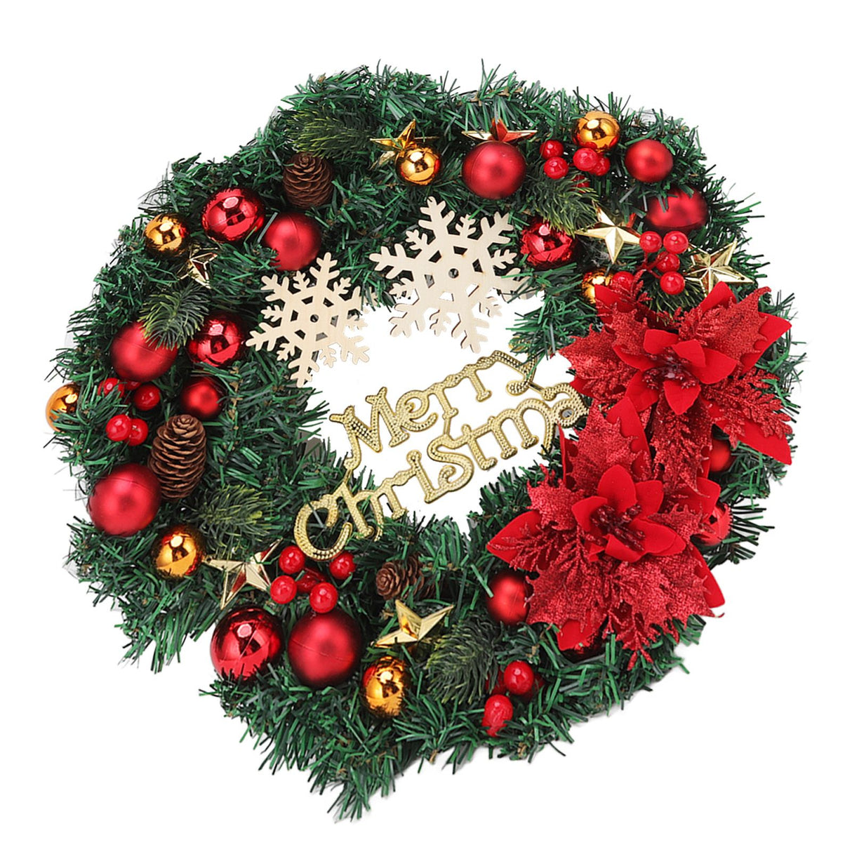 Christmas Wreath Snow Pine Cone Xmas Ball Wreath for Indoor Outdoor Holiday Decorations