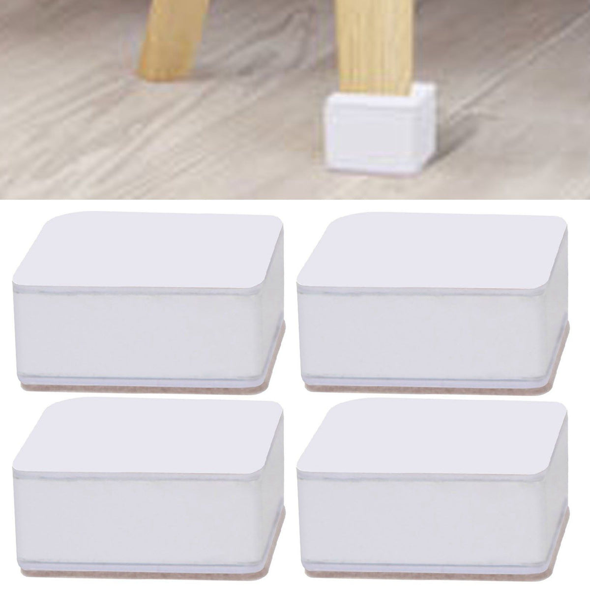 Carbon Steel Furniture Risers Self Adhesive Furniture Lift Anti Slip Low Noise Bed Lifter with Felt Pad for Sofa Couch White