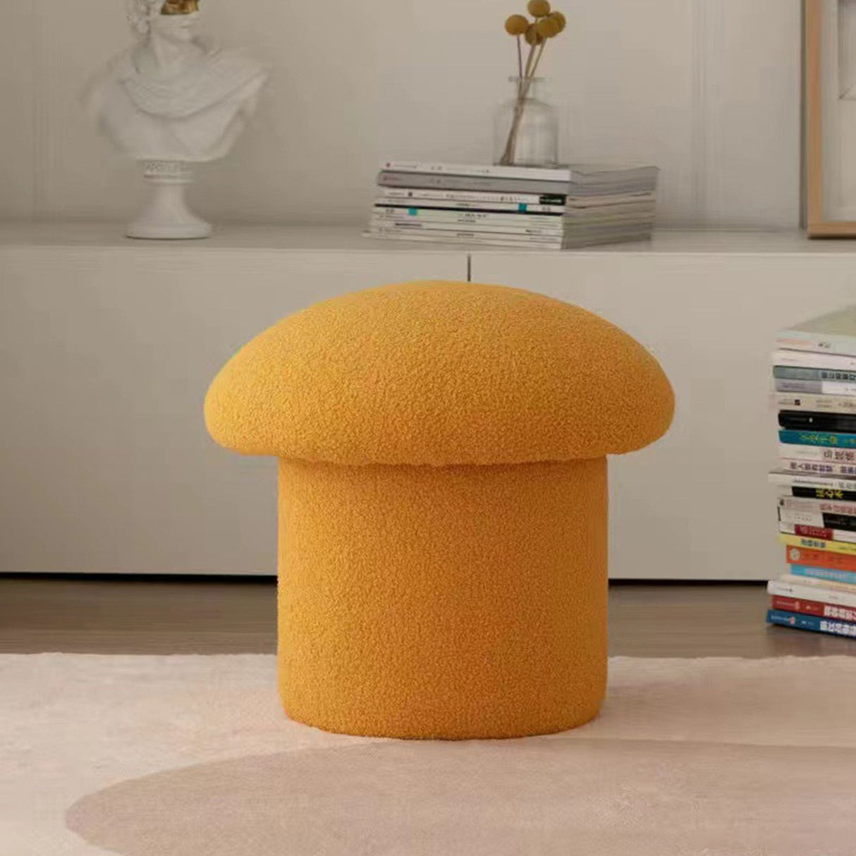Sofa Bench Simple Modern Elastic Comfortable Soft Round Pine Wooden Foot Stool for Home Decoration Yellow