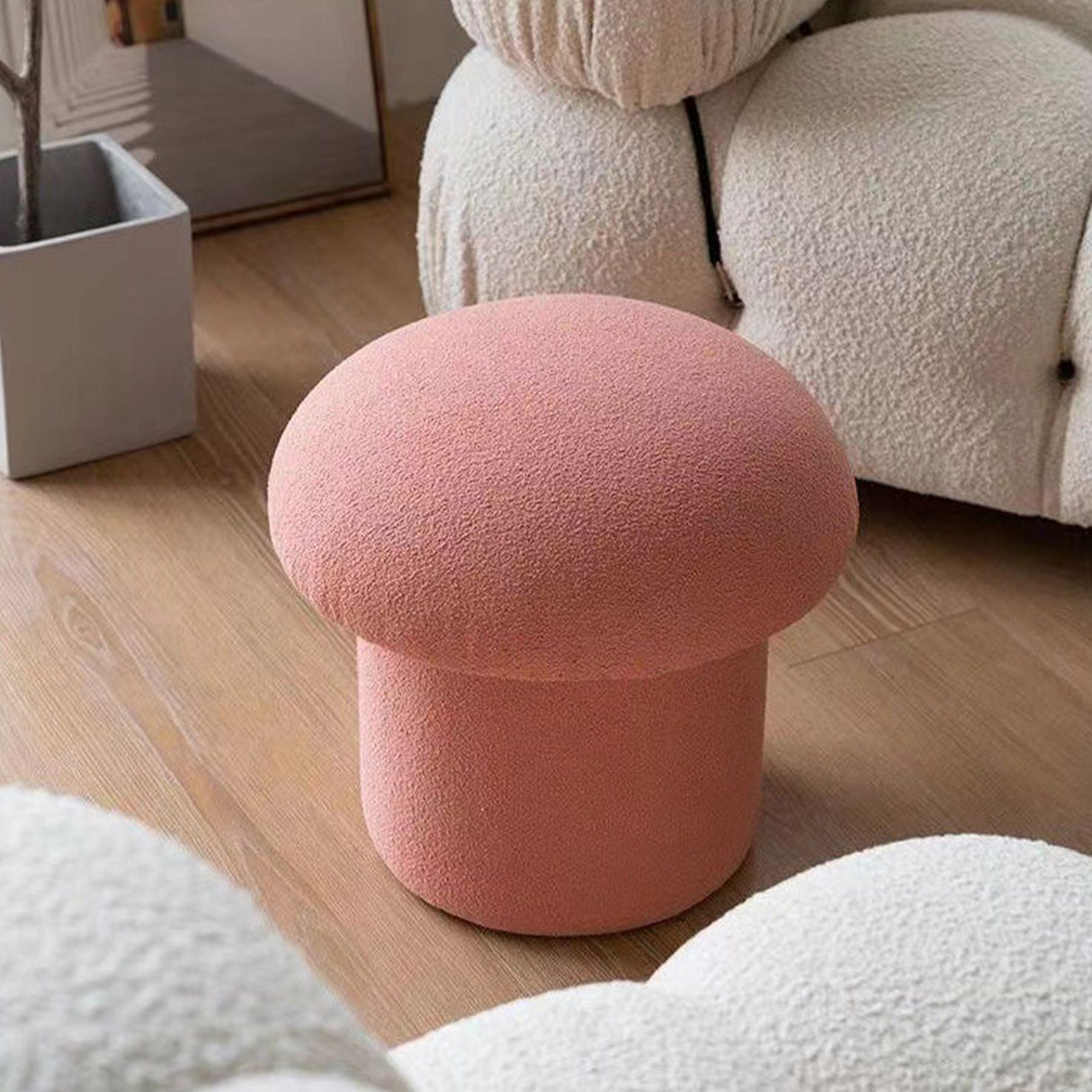 Sofa Bench Simple Modern Elastic Comfortable Soft Round Pine Wooden Foot Stool for Home Decoration Pink