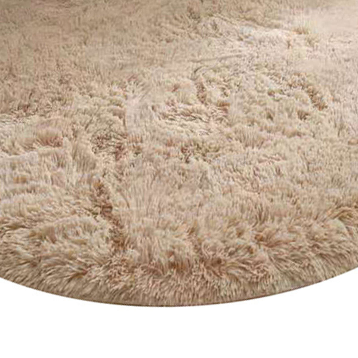 Floor Carpet Polyester Fiber Round Nordic Style Long Plush Soft Shaggy Rug for Home Bedroom Beige