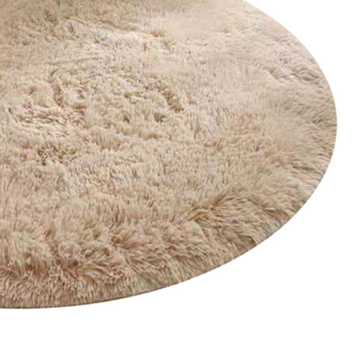 Floor Carpet Polyester Fiber Round Nordic Style Long Plush Soft Shaggy Rug for Home Bedroom Beige