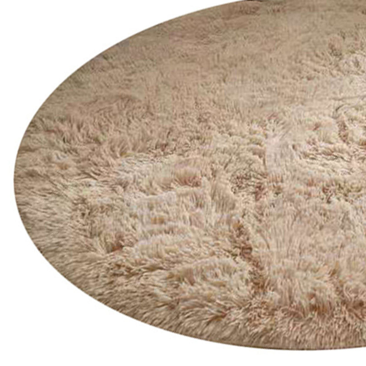 Floor Carpet Polyester Fiber Round Nordic Style Long Plush Soft Shaggy Rug for Home Bedroom Beige