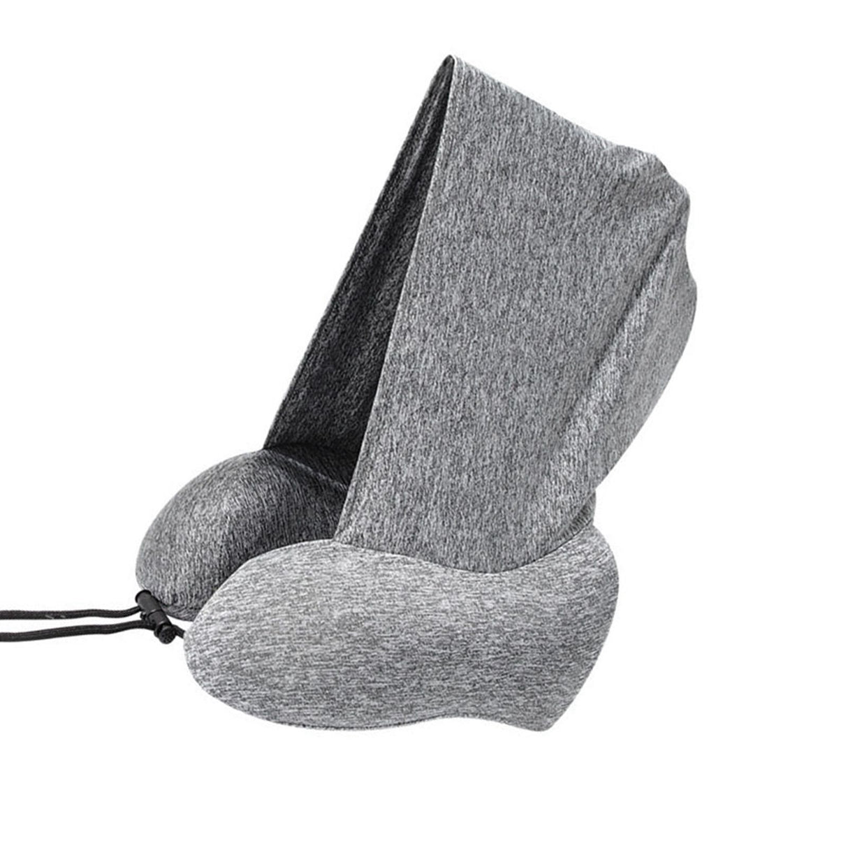 Hooded U Shaped Pillow Removable Neck Protection Memory Cotton Neck Travel Pillow for Home Outdoor Travel Car Grey U043‑3