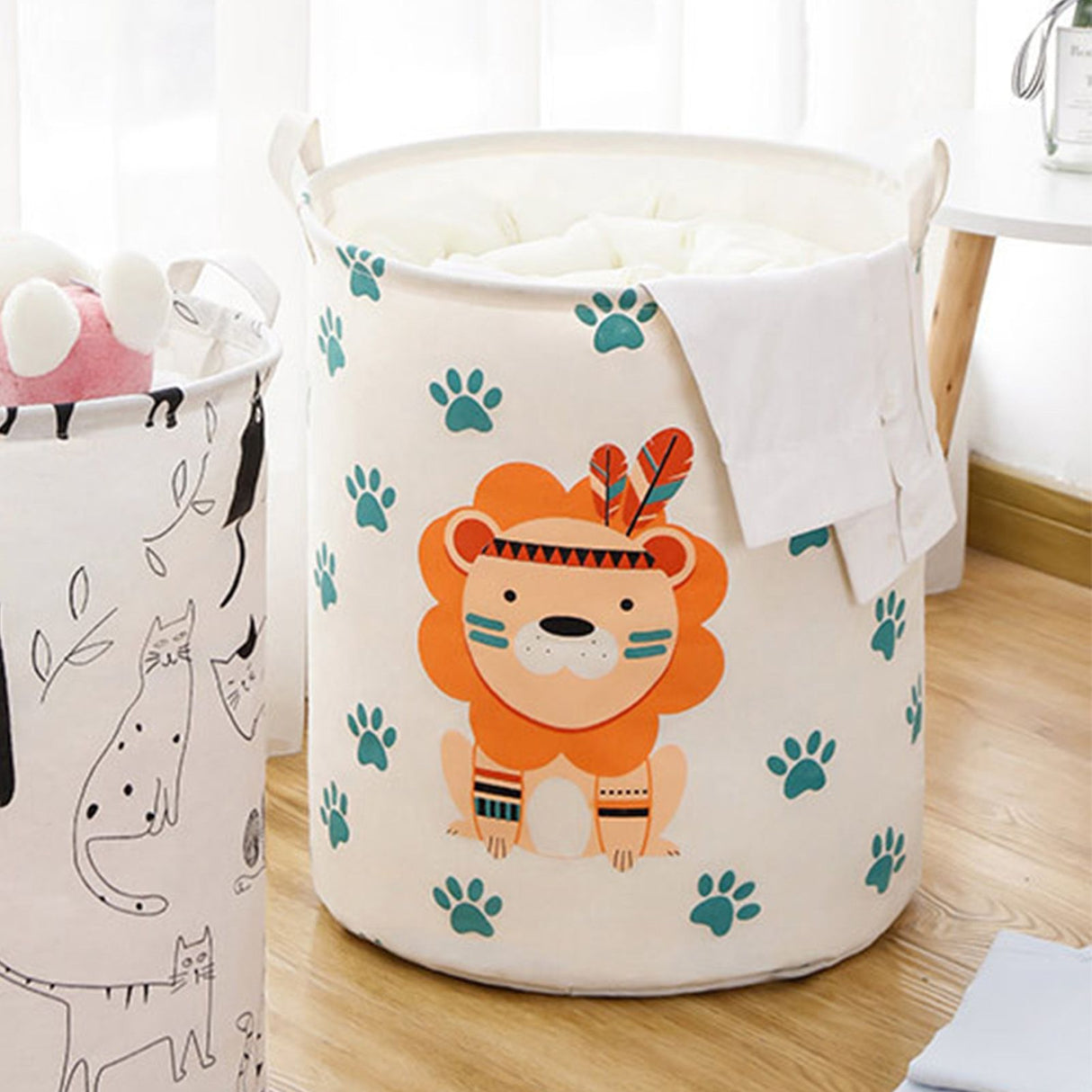 Dirty Laundry Basket Foldable Clothes Toys Sundries Basket Home Toilet Bathroom Storage Bucket Lion 100L