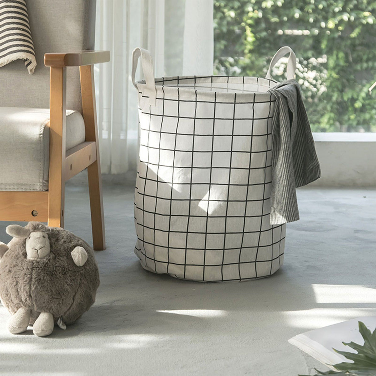Foldable Dirty Clothes Basket Household Cotton Linen Dirty Laundry Basket Storage Basket Laundry Organizer White Squares