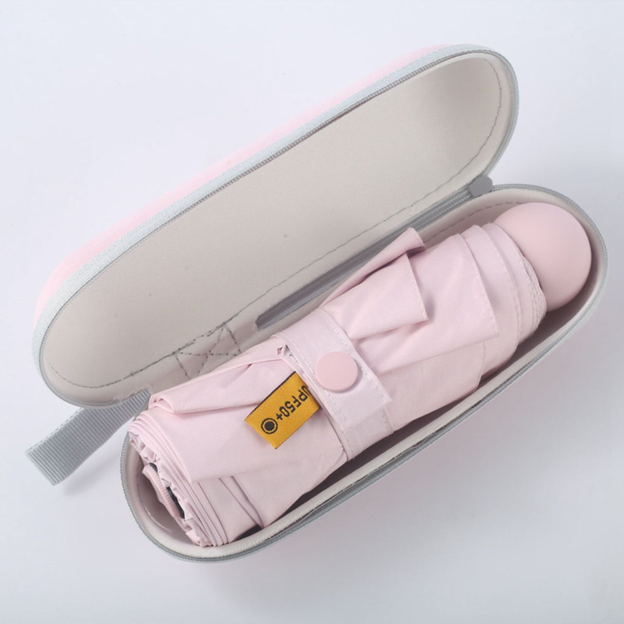 6 Ribs Folding Umbrella Five Fold UV Proof Sunscreen Capsule Umbrella for Sunny Rainy Days Pink with Storage Box