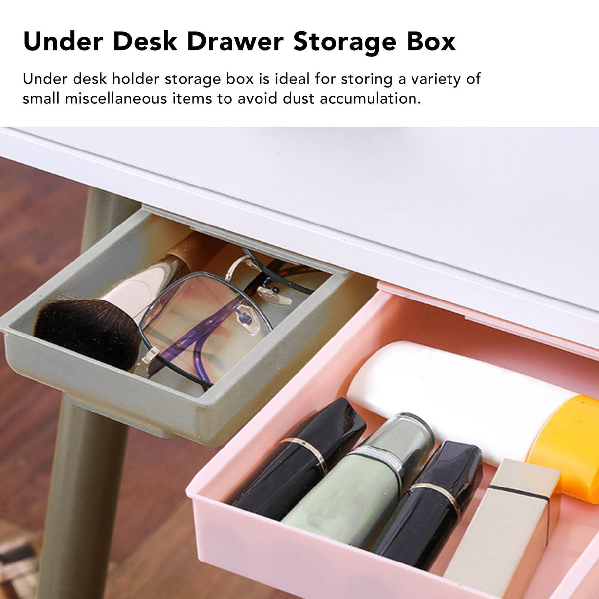 Under Desk Drawer Storage Box Security Punch Free Hidden Self Adhesive Pencil Tray Drawer for Stationery Makeup Pen Extra Large 25.5x20x4.2 / 10.0x7.9x1.7in