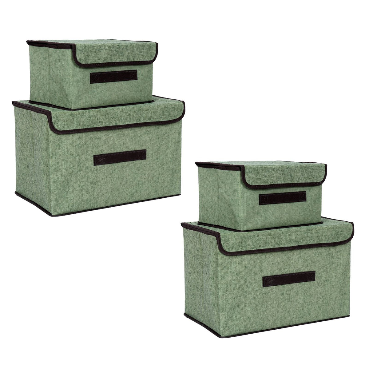 4 Pcs Non Woven Storage Box Case Dustproof Collapsible Two Large and Two Small for Household Home Light Green