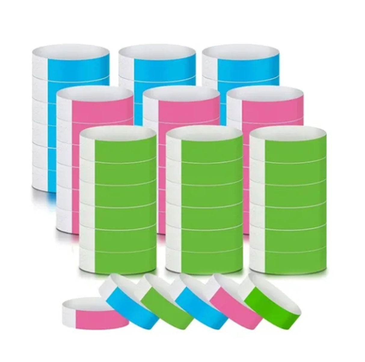 300pcs Synthetic Paper Wristbands Disposable Waterproof Paper Wrist Strap Event Wrist Bands for Amusement Park Green Pink Blue