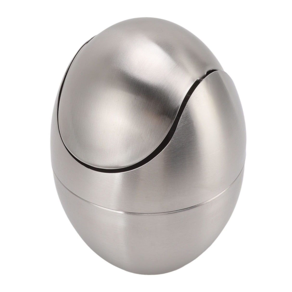 Desktop Trash Can Stainless Steel Egg Shape Mini Countertop Waste Bin with Swing Lid for Bathroom Bedroom