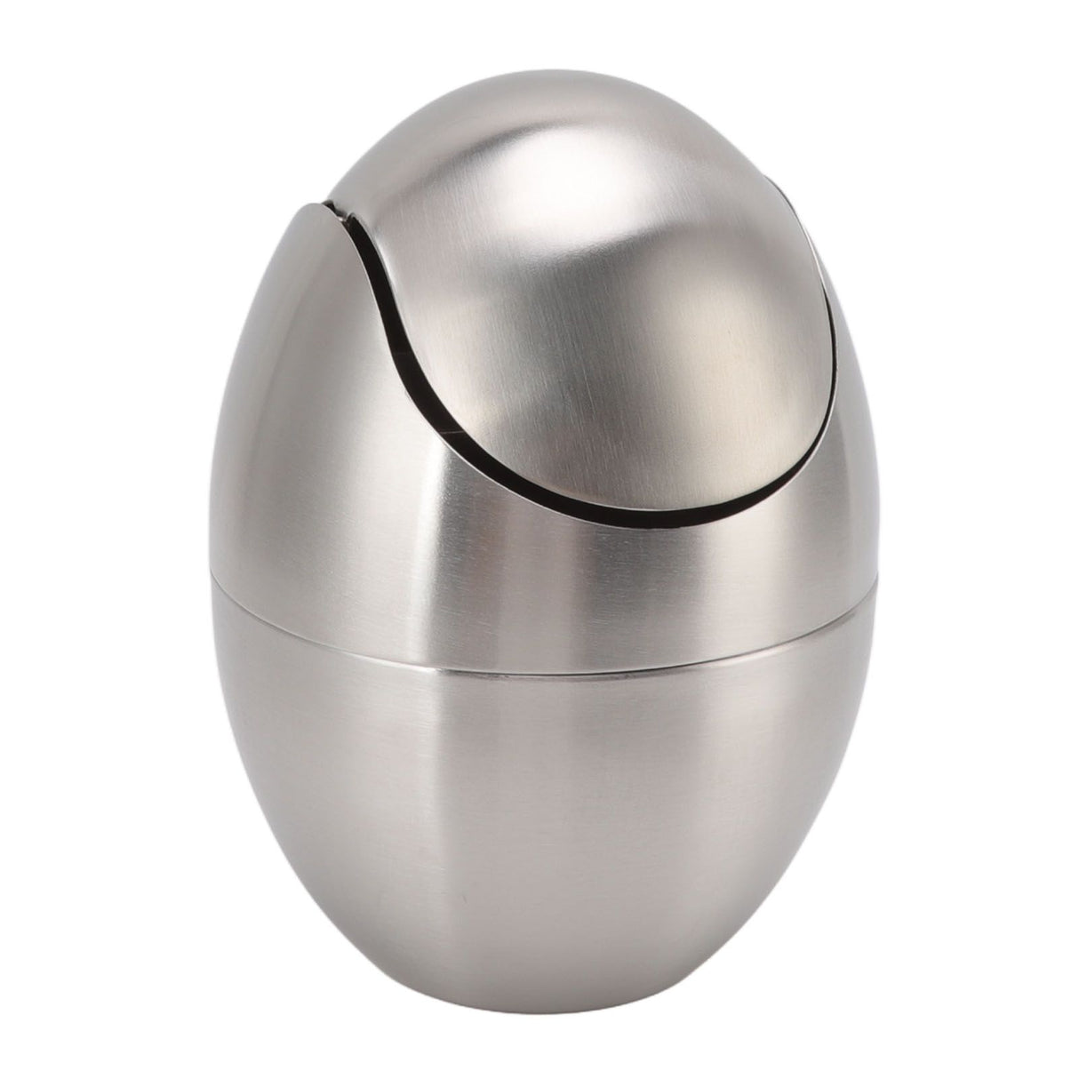 Desktop Trash Can Stainless Steel Egg Shape Mini Countertop Waste Bin with Swing Lid for Bathroom Bedroom