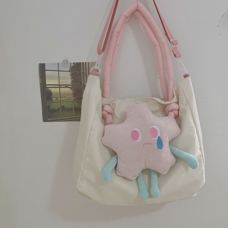 Tote Bag Nylon Large Capacity Removable Cute Star Doll Messenger Bag for PC Book Lipstick