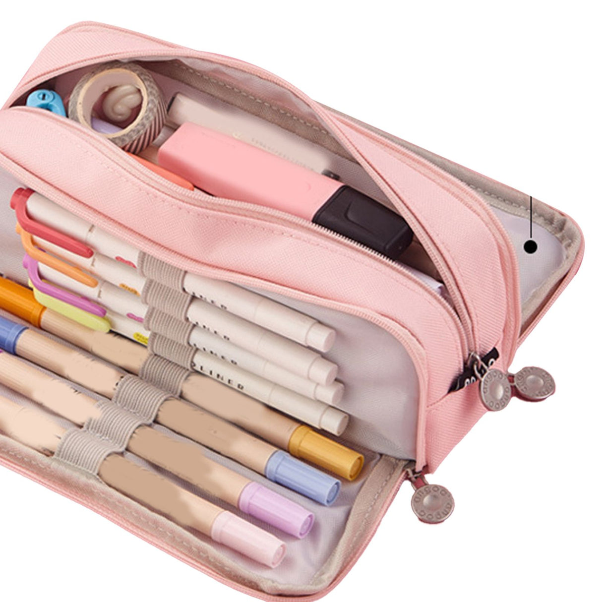 Pencil Pouch With 3 Compartments Large Capacity Double Opening Soft Canvas Dustproof Zipper Pencil Case for Students Pink