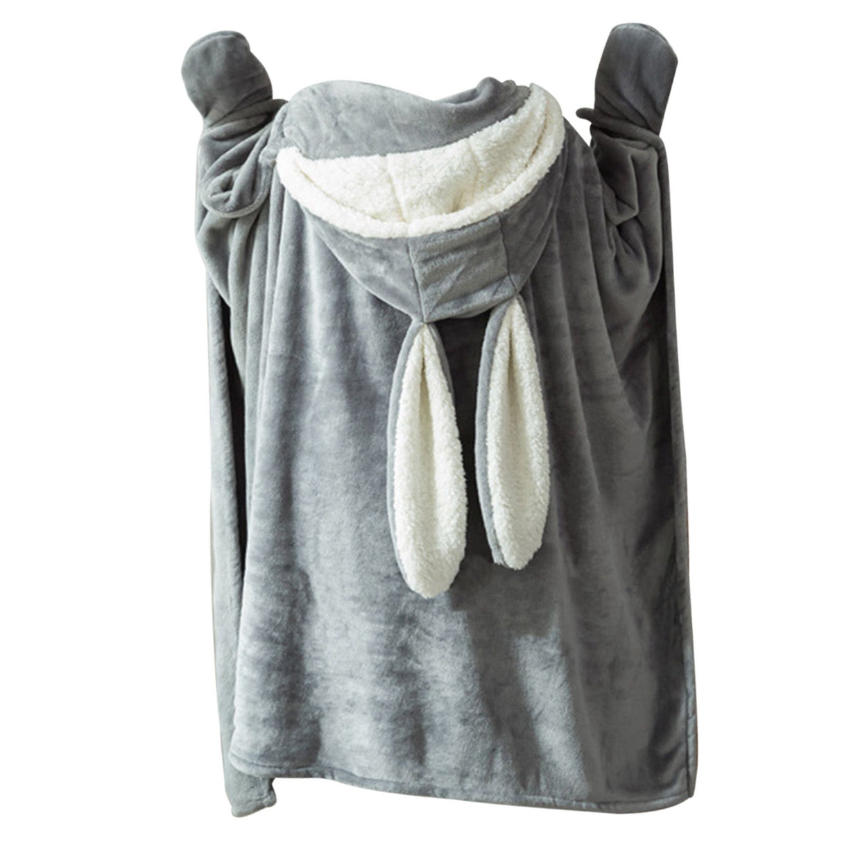 Hooded Blanket Wearable Polyester Plush Rabbit Ear Hooded Blanket Throw Soft Warm Blanket for Home Dark Gray Large